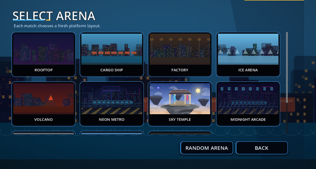 Arena selection screen