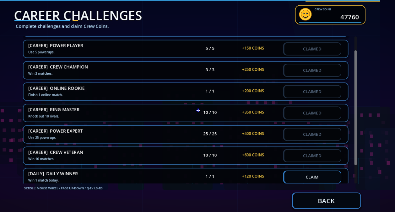 Career challenges screen