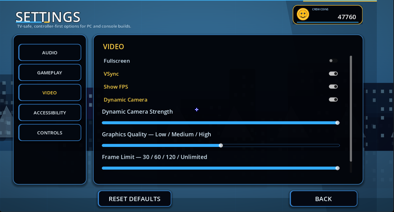 Settings screen